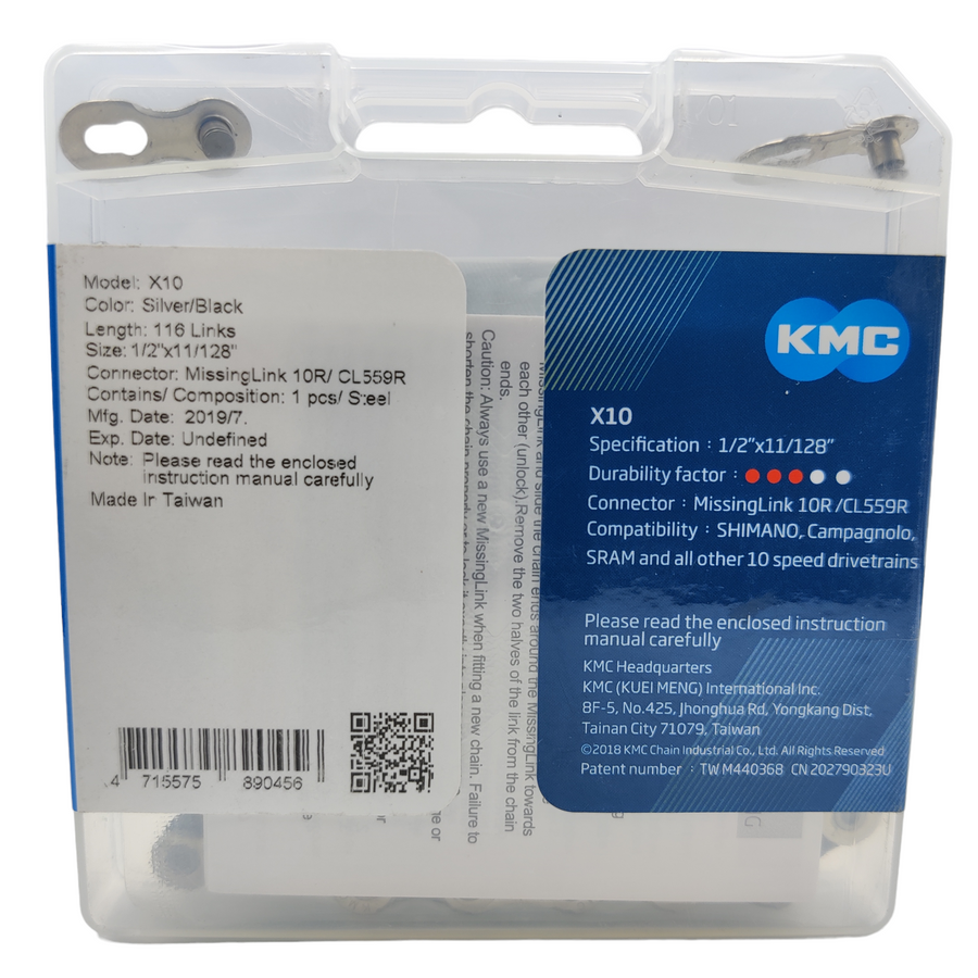 Цепь KMC Х10 Silver/Black 10 скоростей, 116 звеньев + замок
